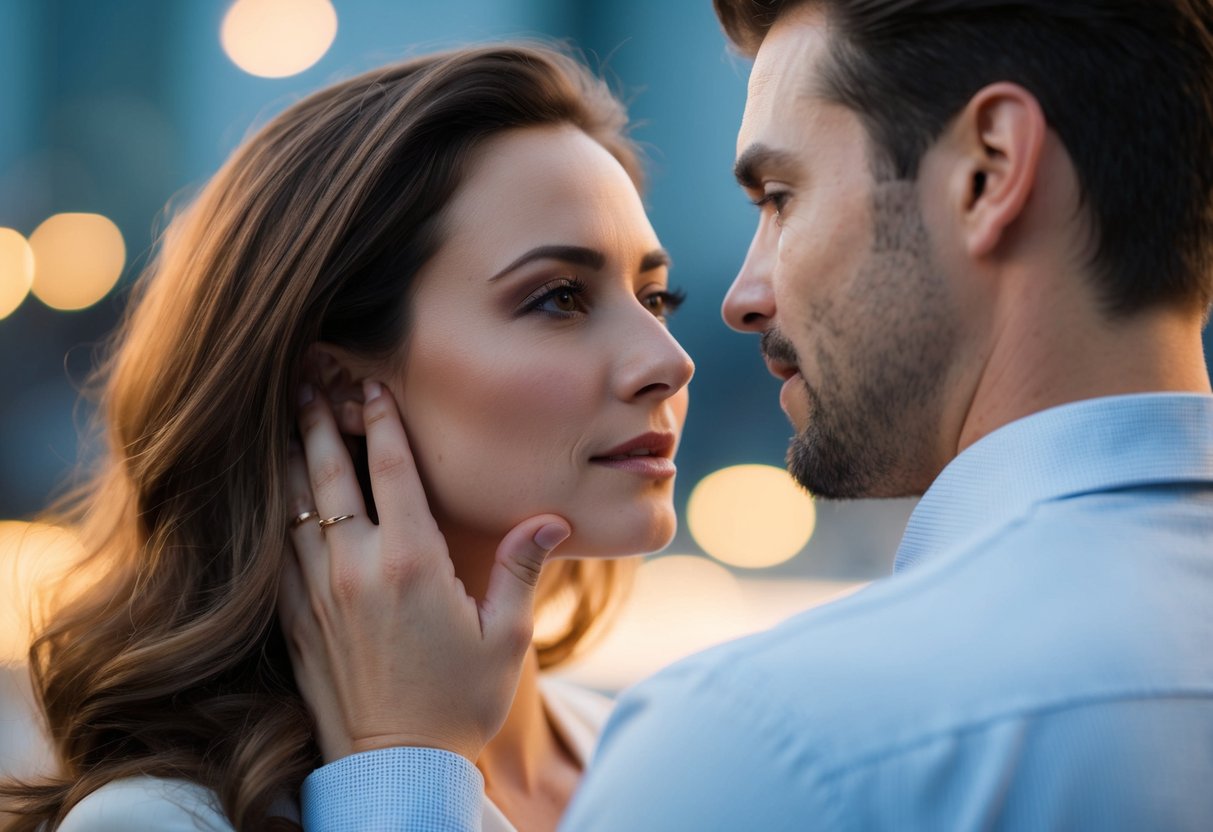 A man's gaze lingers on small details of a woman's appearance, from her posture to her subtle expressions, indicating his growing feelings