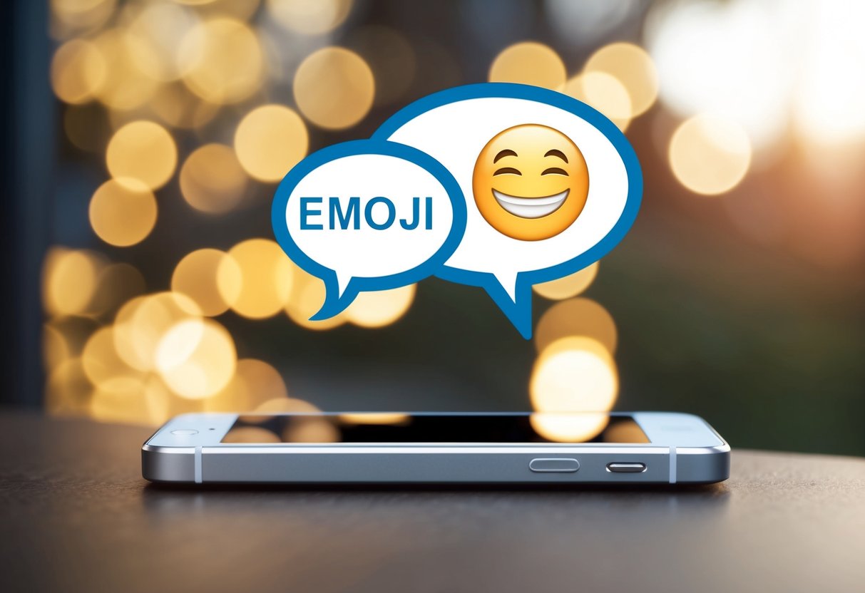 A phone with a speech bubble and a winking emoji hovering above it