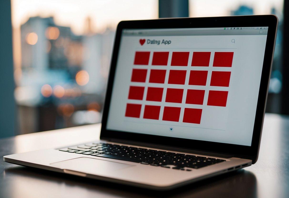 A laptop with a dating app open, displaying 25 red flags