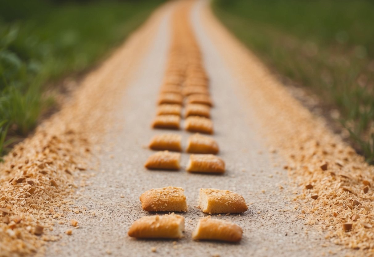 A trail of breadcrumbs leading in different directions, symbolizing various dating patterns