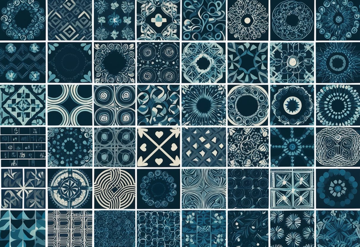 A series of 20 unique and intricate patterns arranged in a grid, each representing a different dating behavior or habit