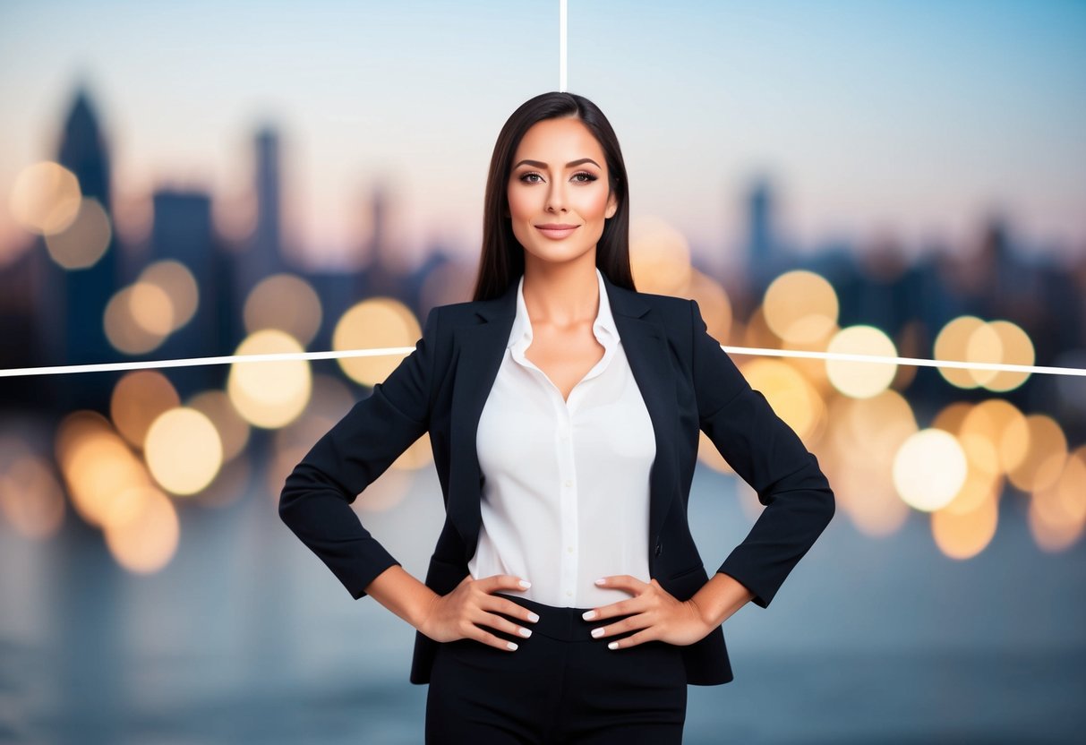 A woman confidently standing with a clear boundary line surrounding her, symbolizing her assertiveness in communicating her boundaries in dating