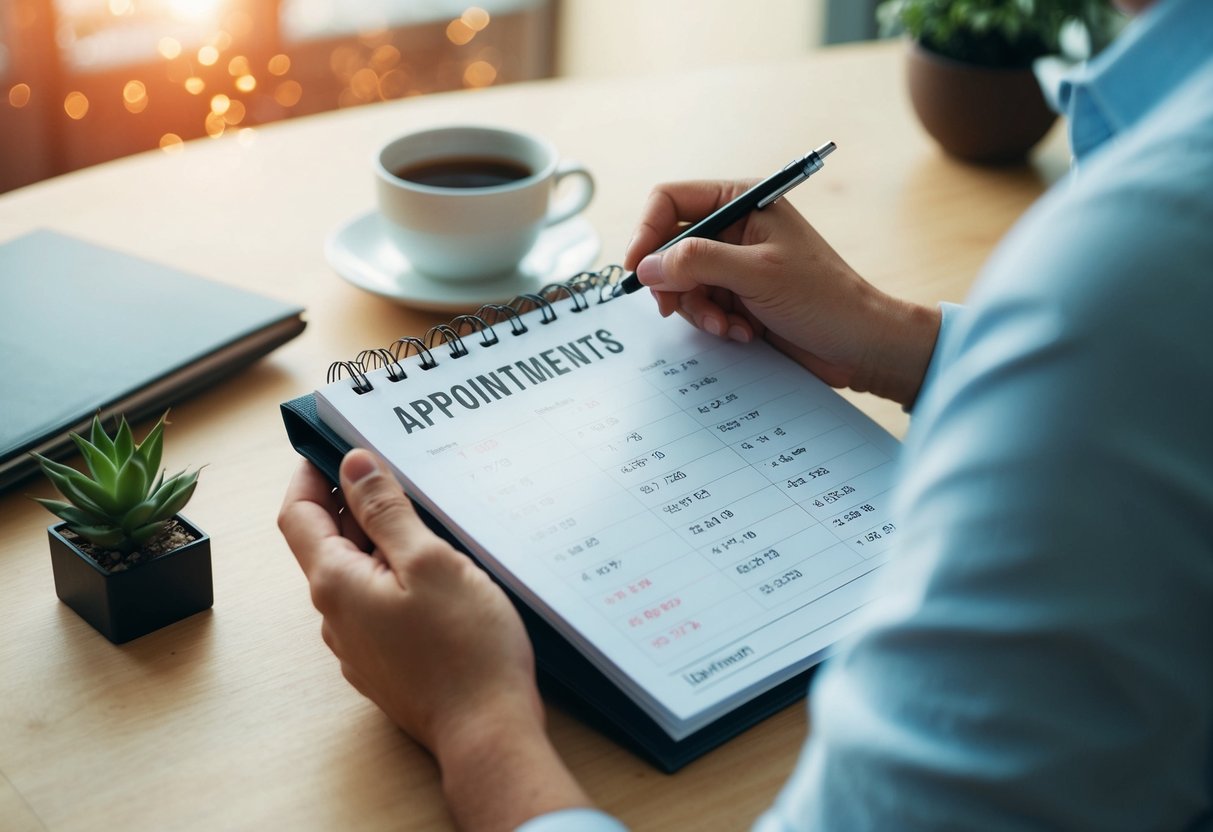 A person's calendar filled with appointments while their own remains empty