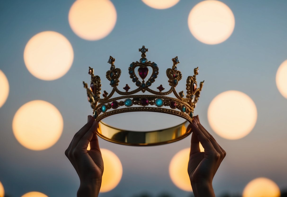 A crown surrounded by glowing orbs, symbolizing self-worth and empowerment in dating