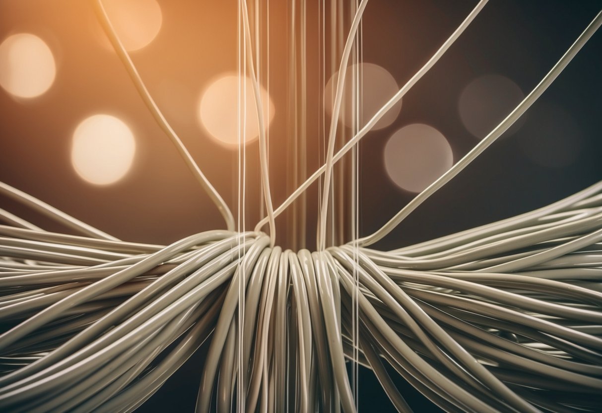 A group of tangled telephone cords transforming into a clear, straight line