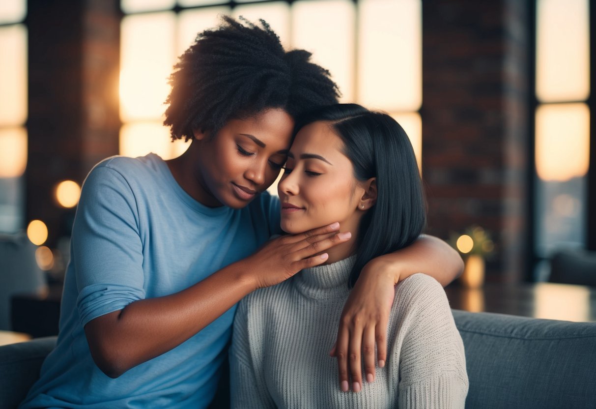 A person comforting a friend who is going through a difficult time