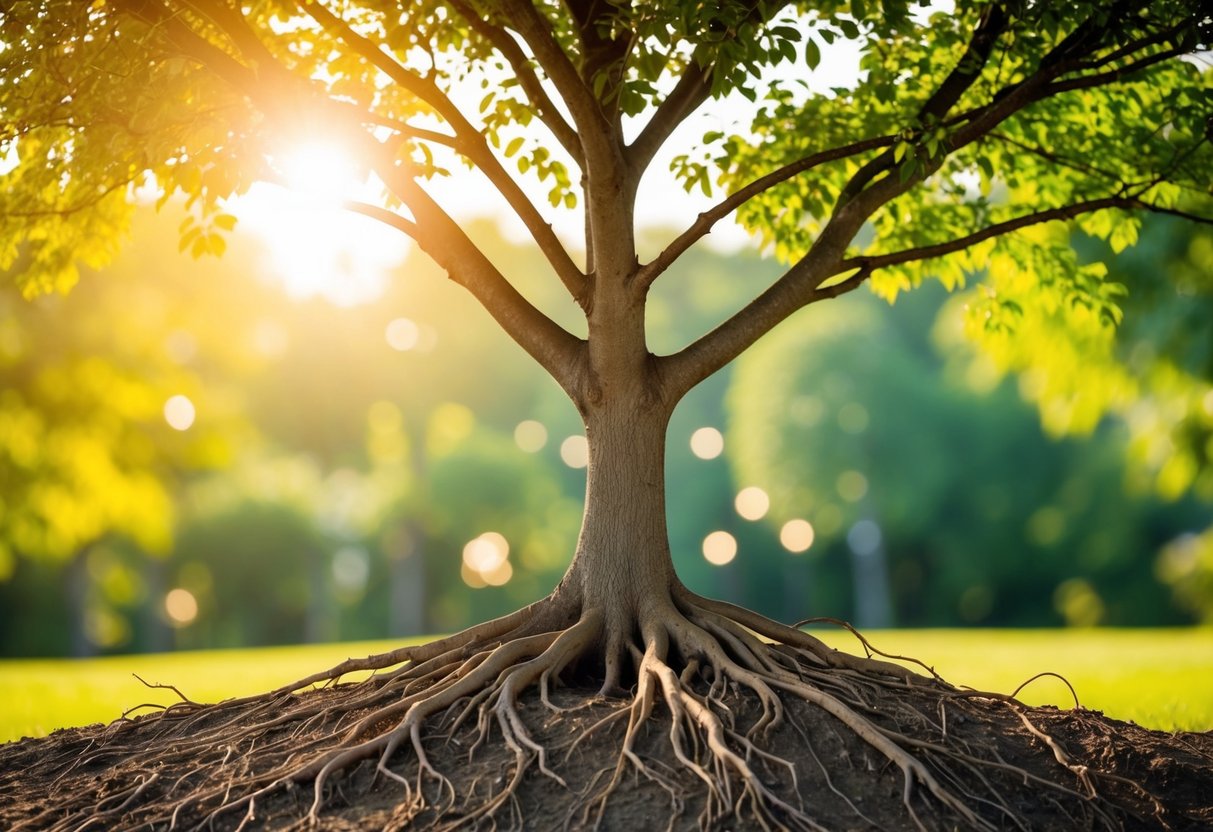 A tree with roots firmly planted in the ground, reaching up towards the sunlight, symbolizing the importance of honesty in relationships