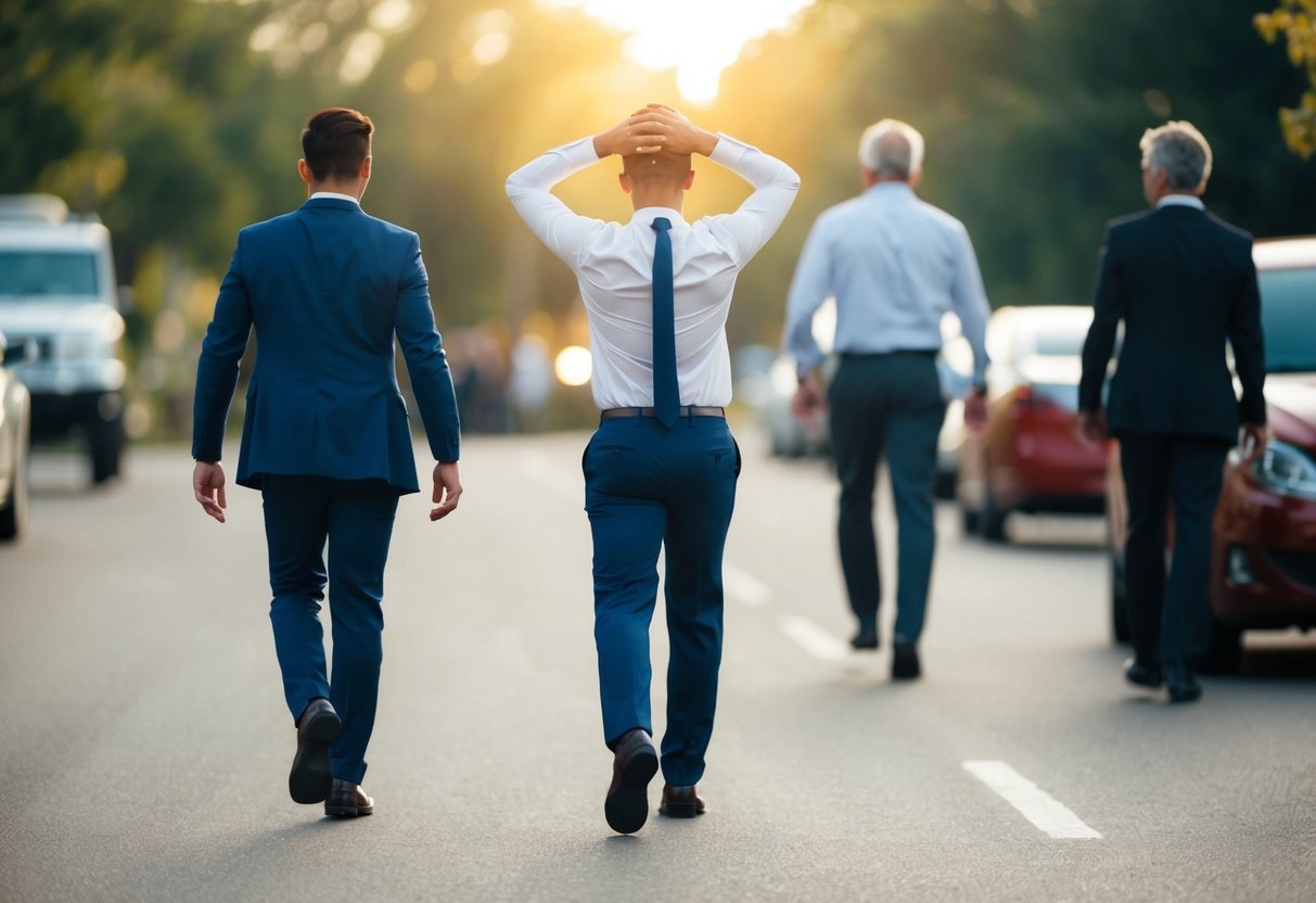 A person confidently walking away from a rejected date, head held high