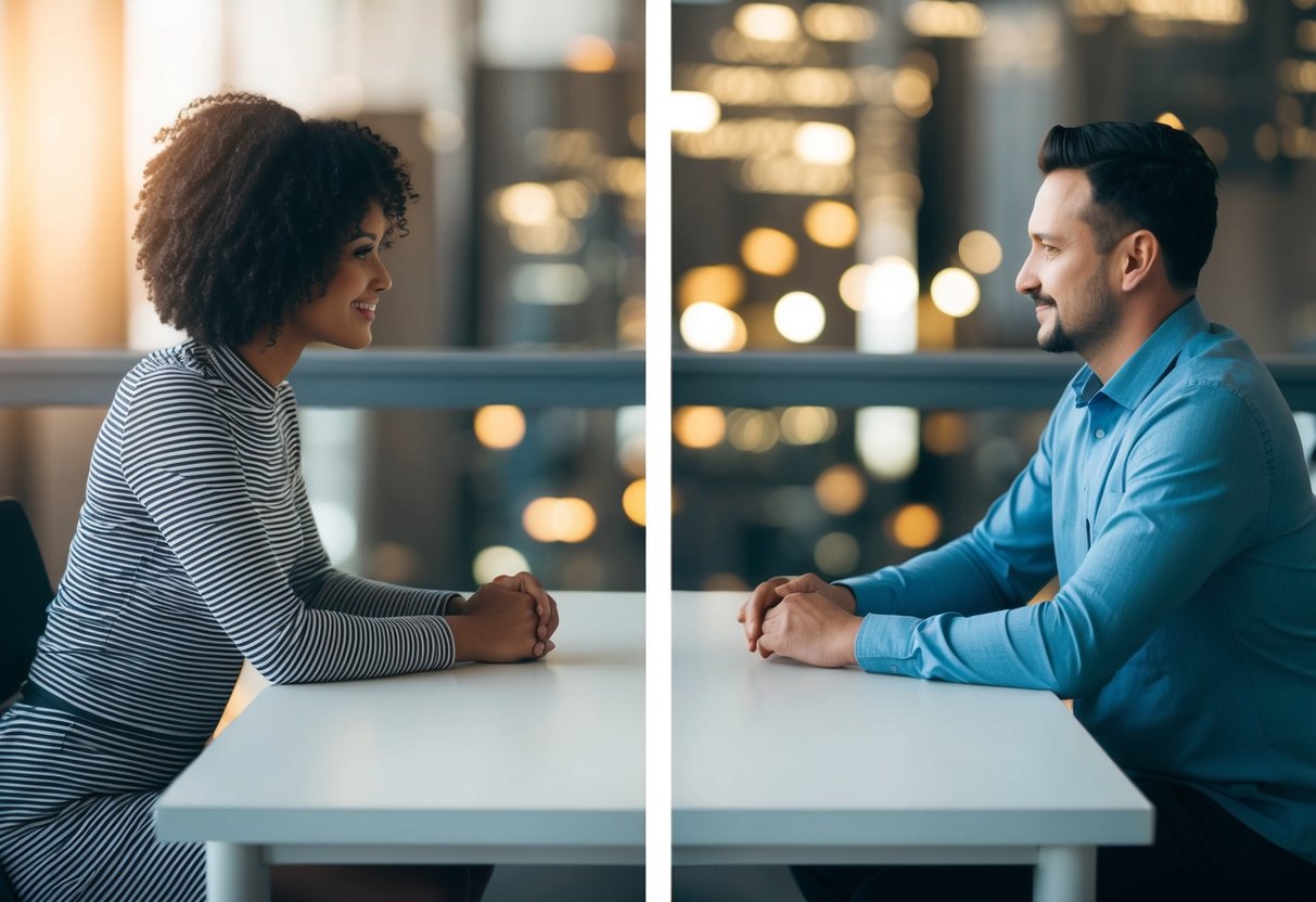 A person sitting at a table, dividing a space into two sections, one for alone time and one for together time, with a clear boundary between them