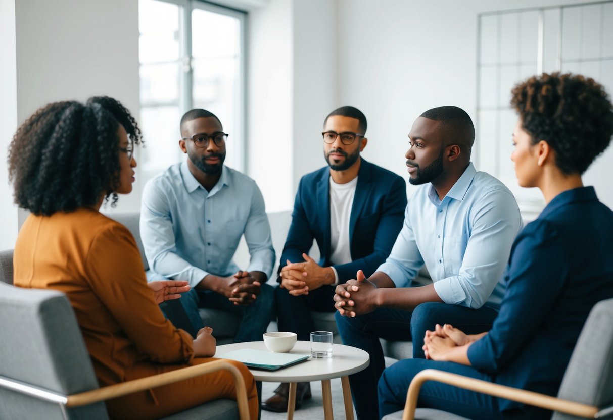 A diverse group discussing boundaries and respect in a casual setting